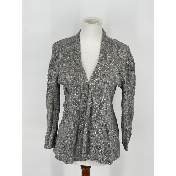 Eileen Fisher Linen Blend‎ Open Front Cardigan Metallic Silver Gray Size S - Picture 1 of 6